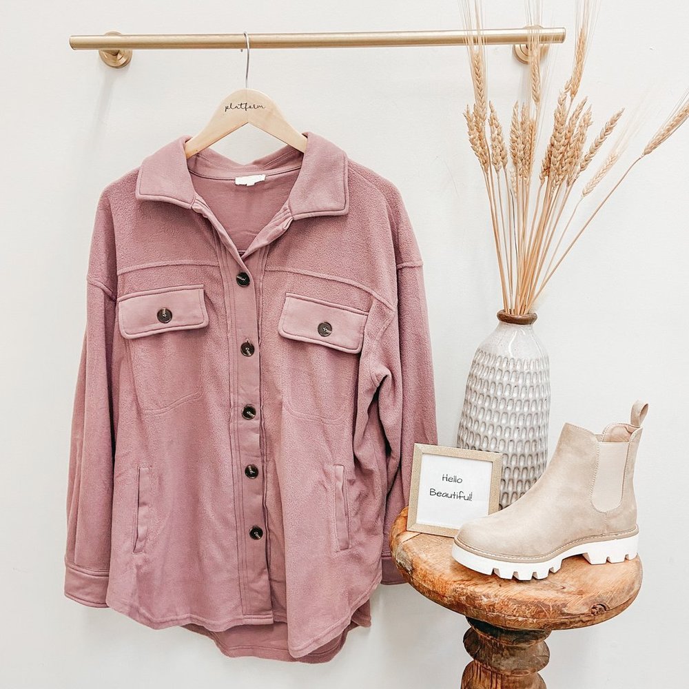 PRICE DROP Dusty Mauve Soft Chunky Button Shacket